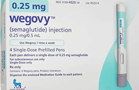 Wegovy (GLP-1)(Semaglutide) Pre-filled pens-single dose injection-0.25 mg/0.5 mL-4 Pens Per Box