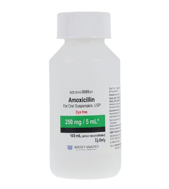Amoxicillin Oral Suspension 250mg/5mL Dye Free Tutti-Frutti Bottle 100mL/Bt