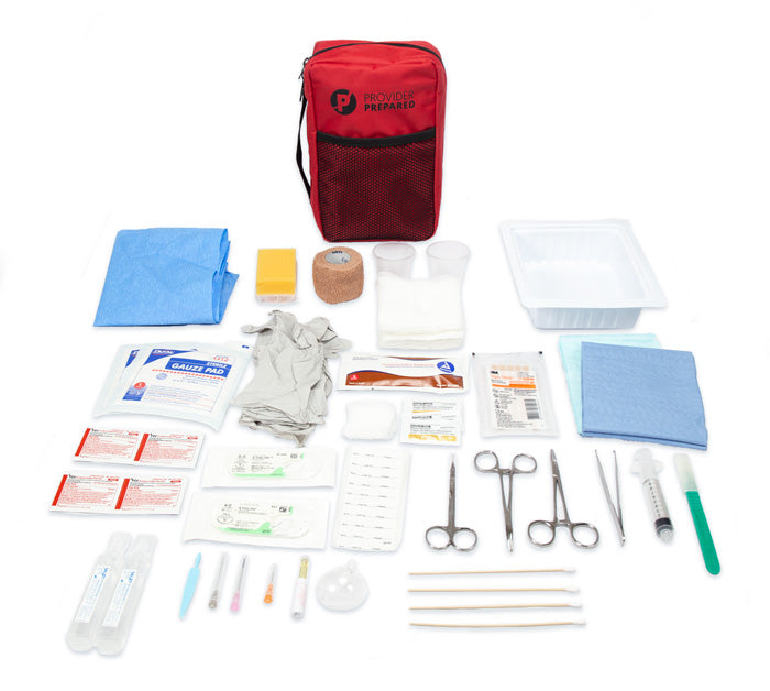 Compact Suture Kit, Sutures, needles, drapes, Steri-Strips, Suturing Instruments, Syringe,