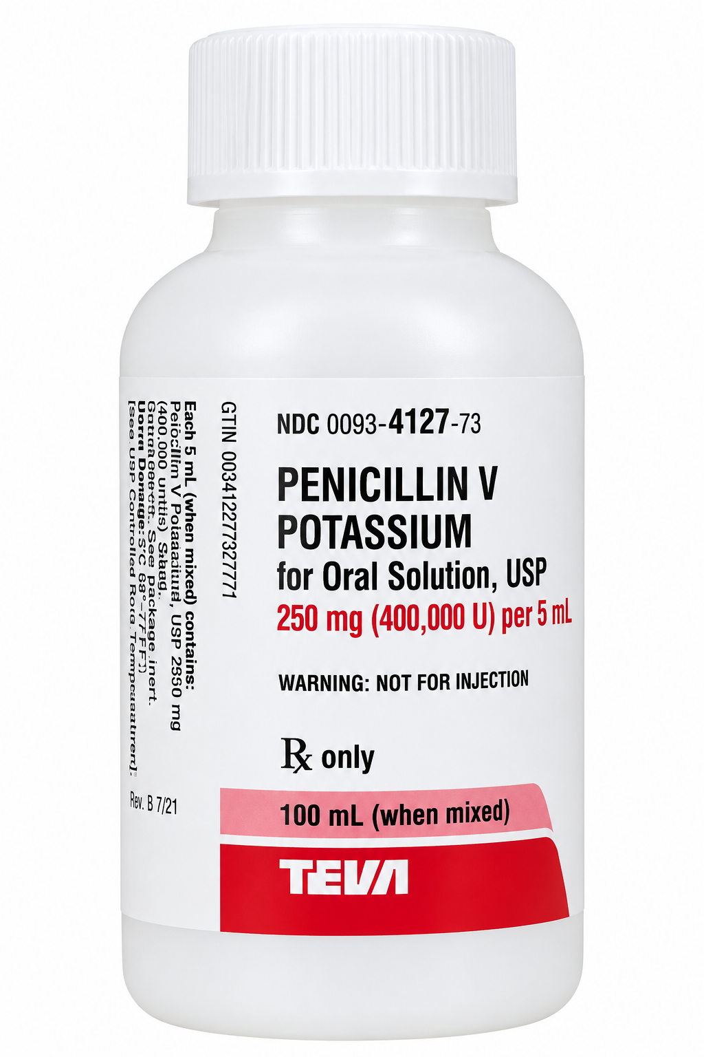 (Pen Vee K) Penicillin V Potassium Oral Solution 250mg/5mL- 100mL bottle (NDC: 0093-4127-73 LOT: 100078606)