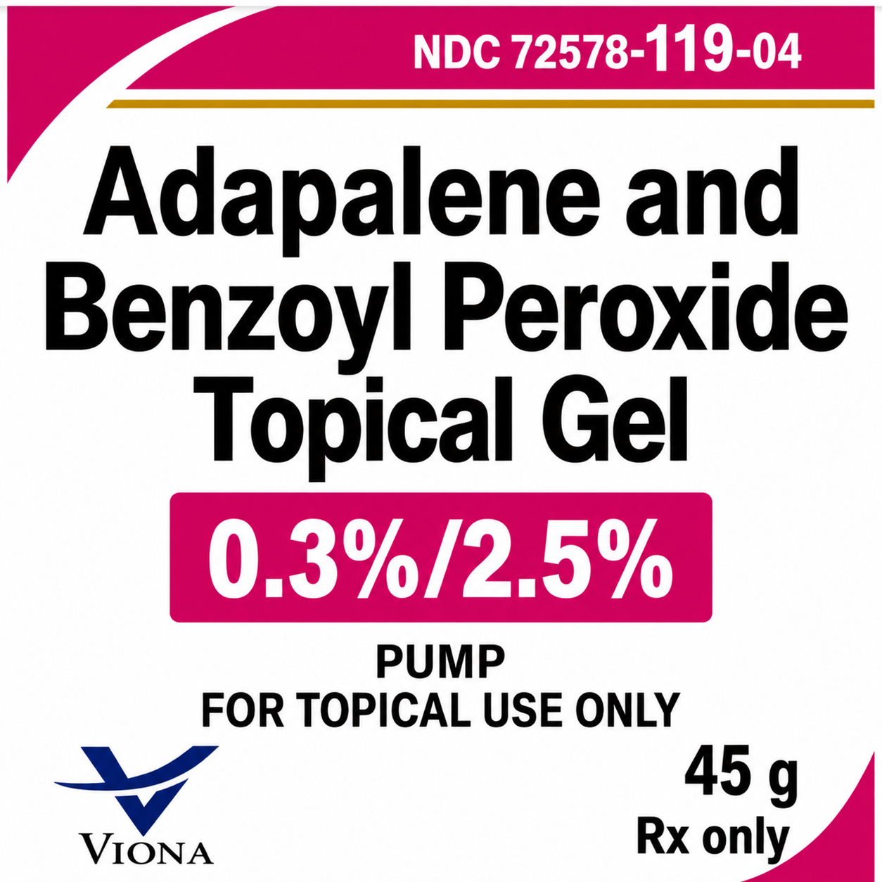 (Epiduo Forte Gel 0.3%/2.5%) Adapalene and Benzoyl Peroxide Topical Gel Pump 0.3%/2.5% -#45 gram  (NDC 72578-0119-04)