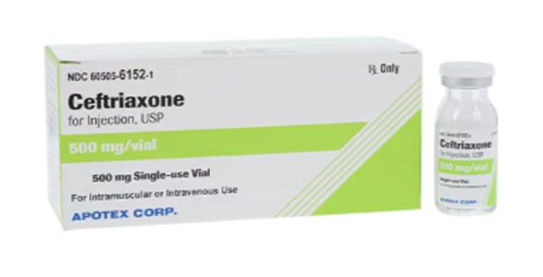 Ceftriaxone (Rocephin) Sodium Injection 500mg/vl Powder SDV - Single Vial + Sodium Chloride 0.9% Injection Preservative Free SDV 10mL