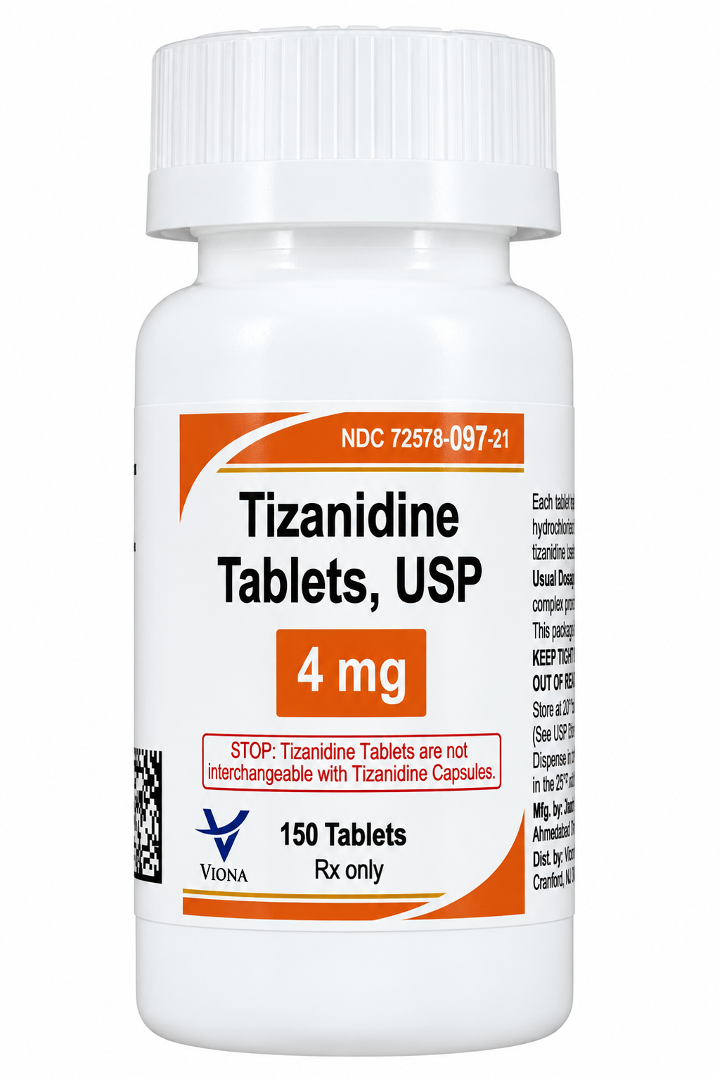 (Zanaflex) Tizanidine tablet 4mg #150- NDC# 72578-097-21 LOT# EA02763B