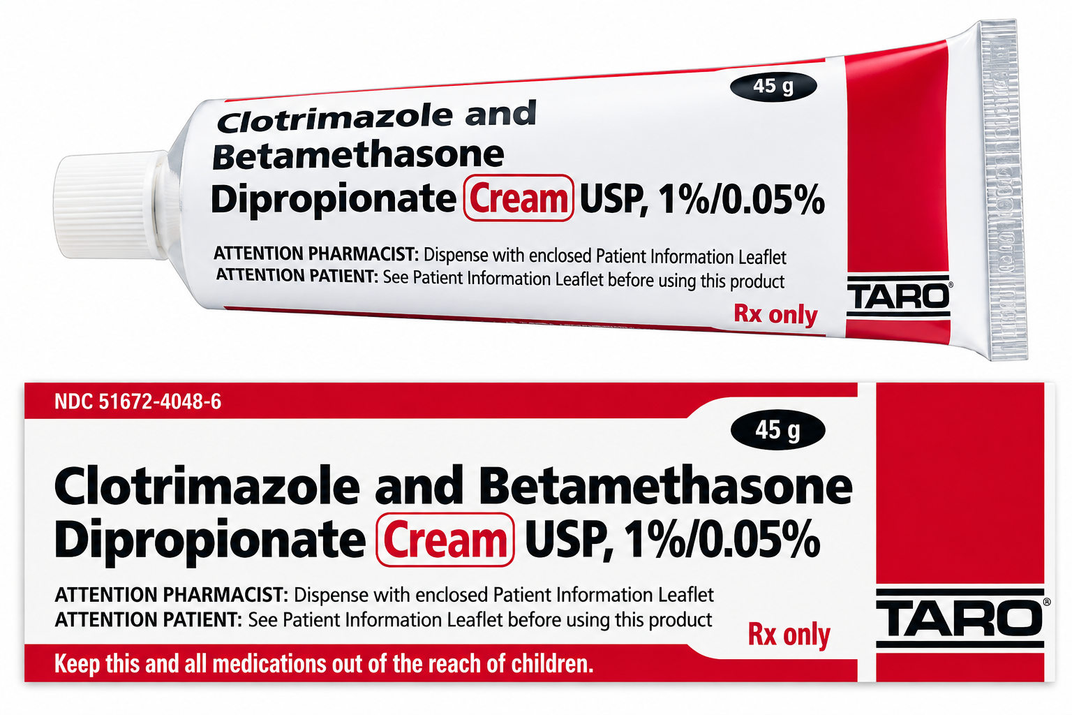 Lotrisone) Clotrimazole/Betamethasone Dipropionate Topical Cream 1%/0.05% - 45 gram tube (NDC: 51672-4048-6 LOT: AE29135)