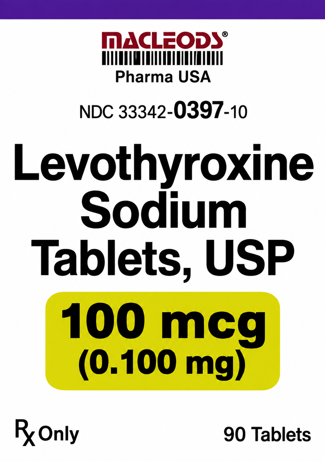 (Synthroid) Levothyroxine Sodium 0.1mg tablets-#90 (NDC#  33342-0397-10 LOT#LA01355)