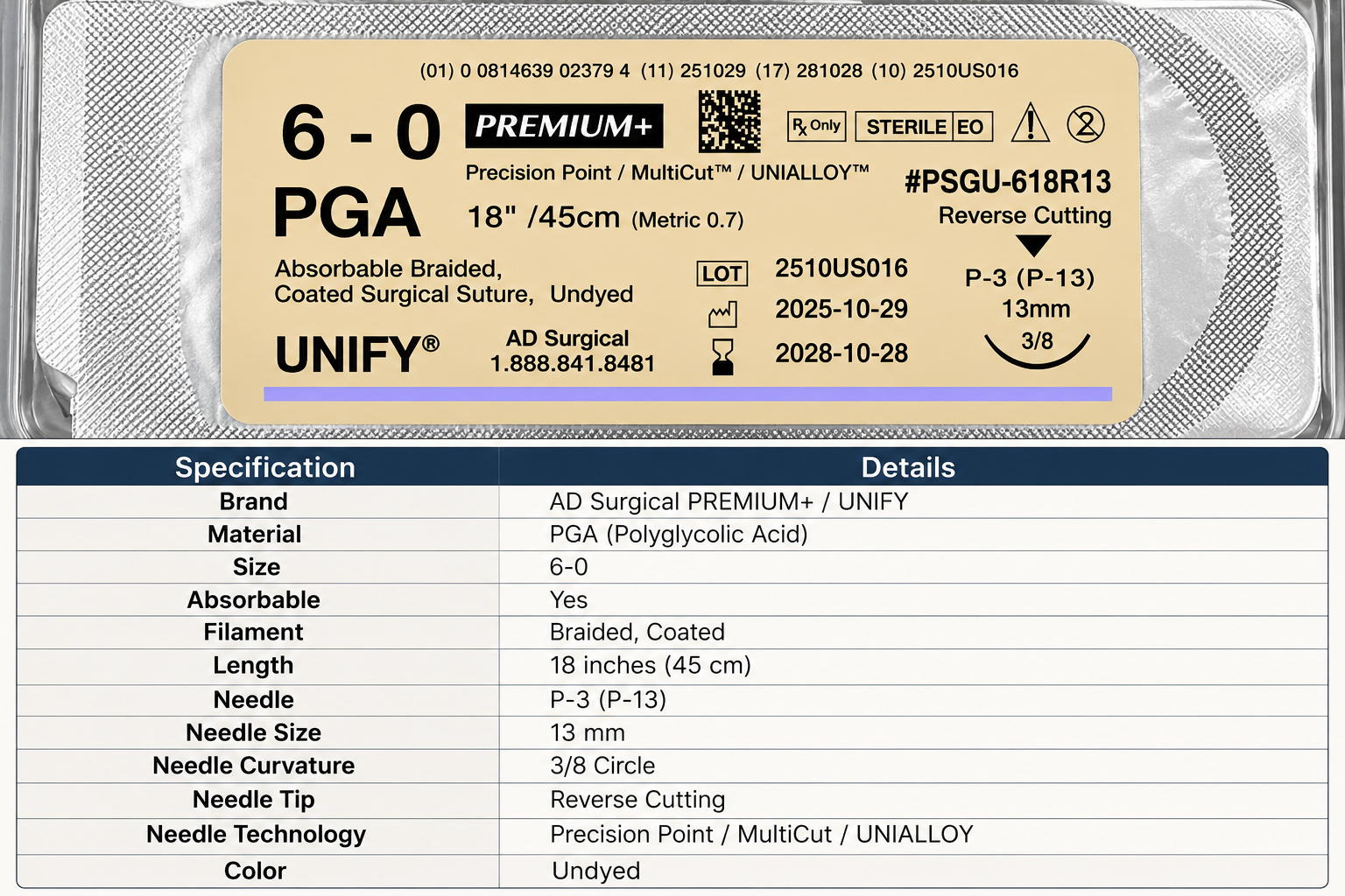 PREMIUM+ PGA 6-0 (P-3) Absorbable Suture (Vycryl or Equivalent)Premium Replacement Suture