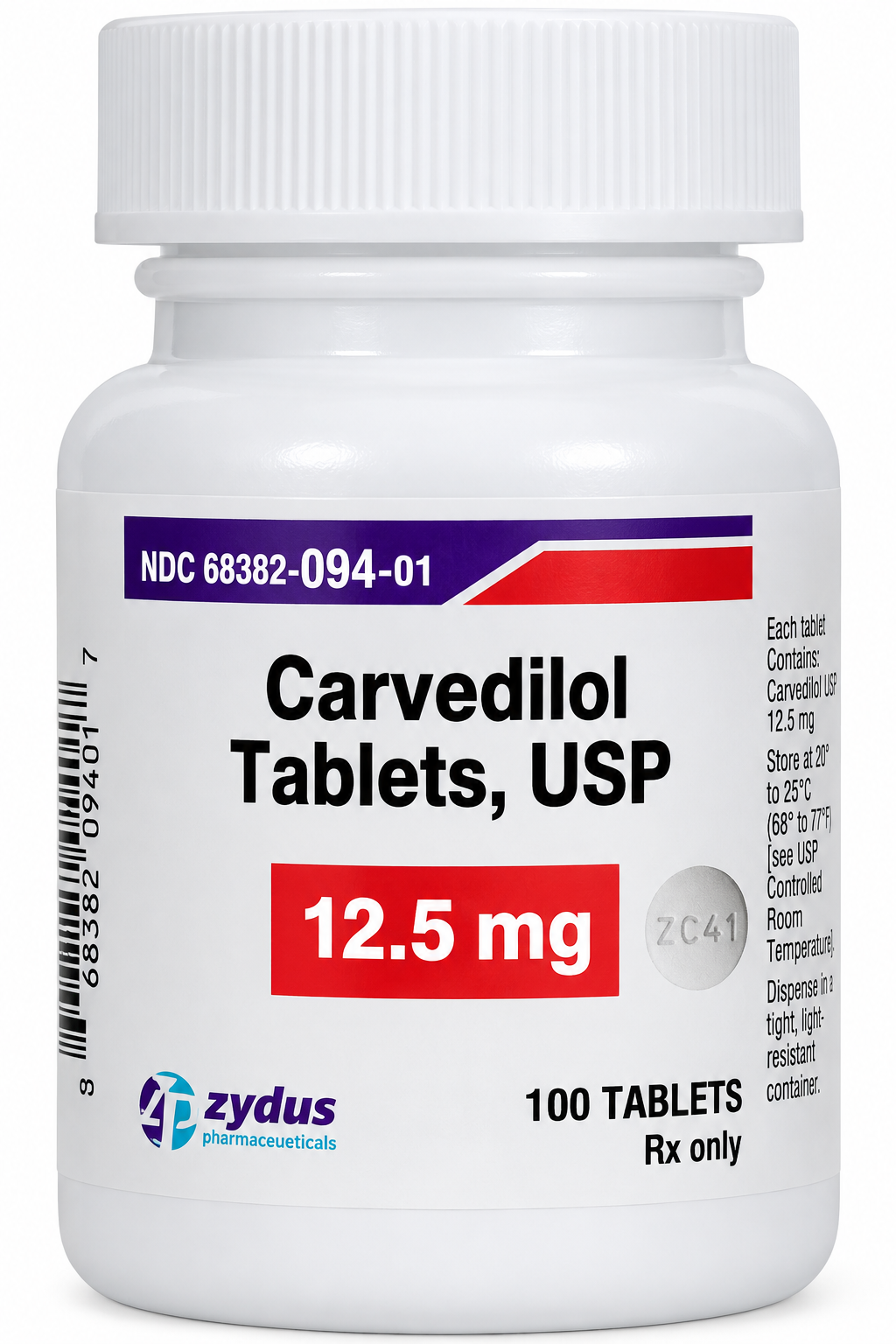 (Coreg) Carvedilol 12.5mg-#100 Tablets (NDC# 68382-0094-01 LOT#ZAO2646A)