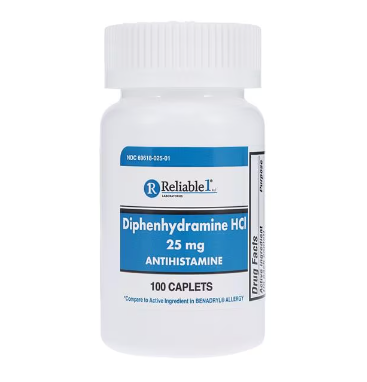 Diphenhydramine (Benadryl) HCl Caplets 25mg 100/Bt