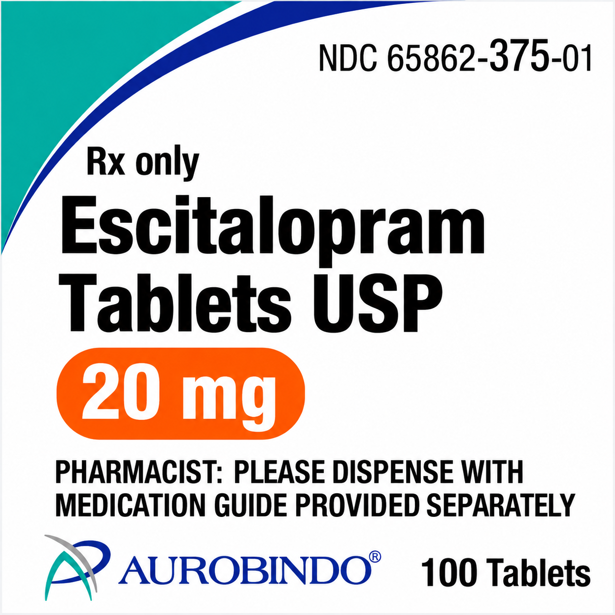 (Lexapro) Escitalopram Tablets 20mg bottle-#100-(NDC# 13668-137-01 LOT# ES2025001A)