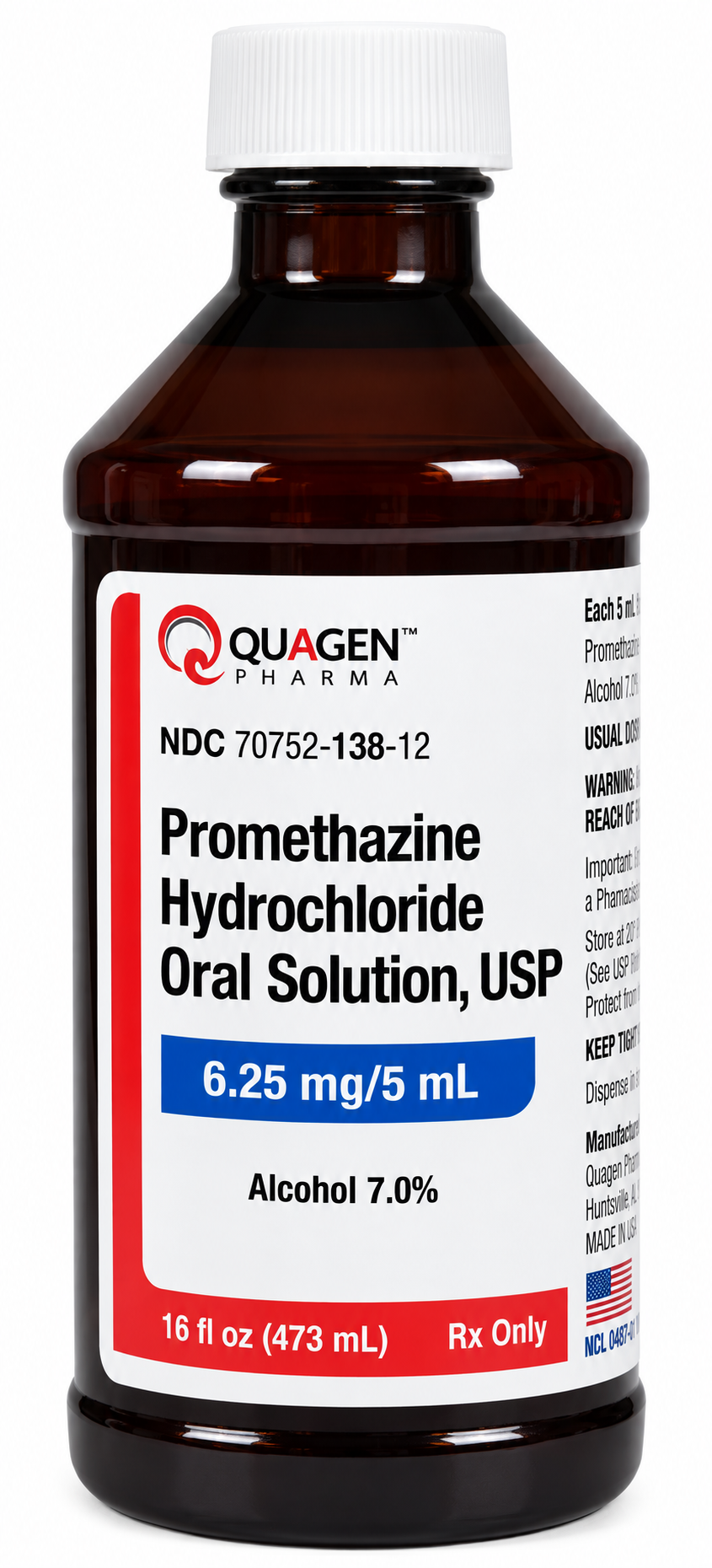 Promethazine Hydrochloride Oral Solution 6.25 mg/5 mL- #473mL/16oz (NDC# 70752-138-12 LOT# 0426005B)