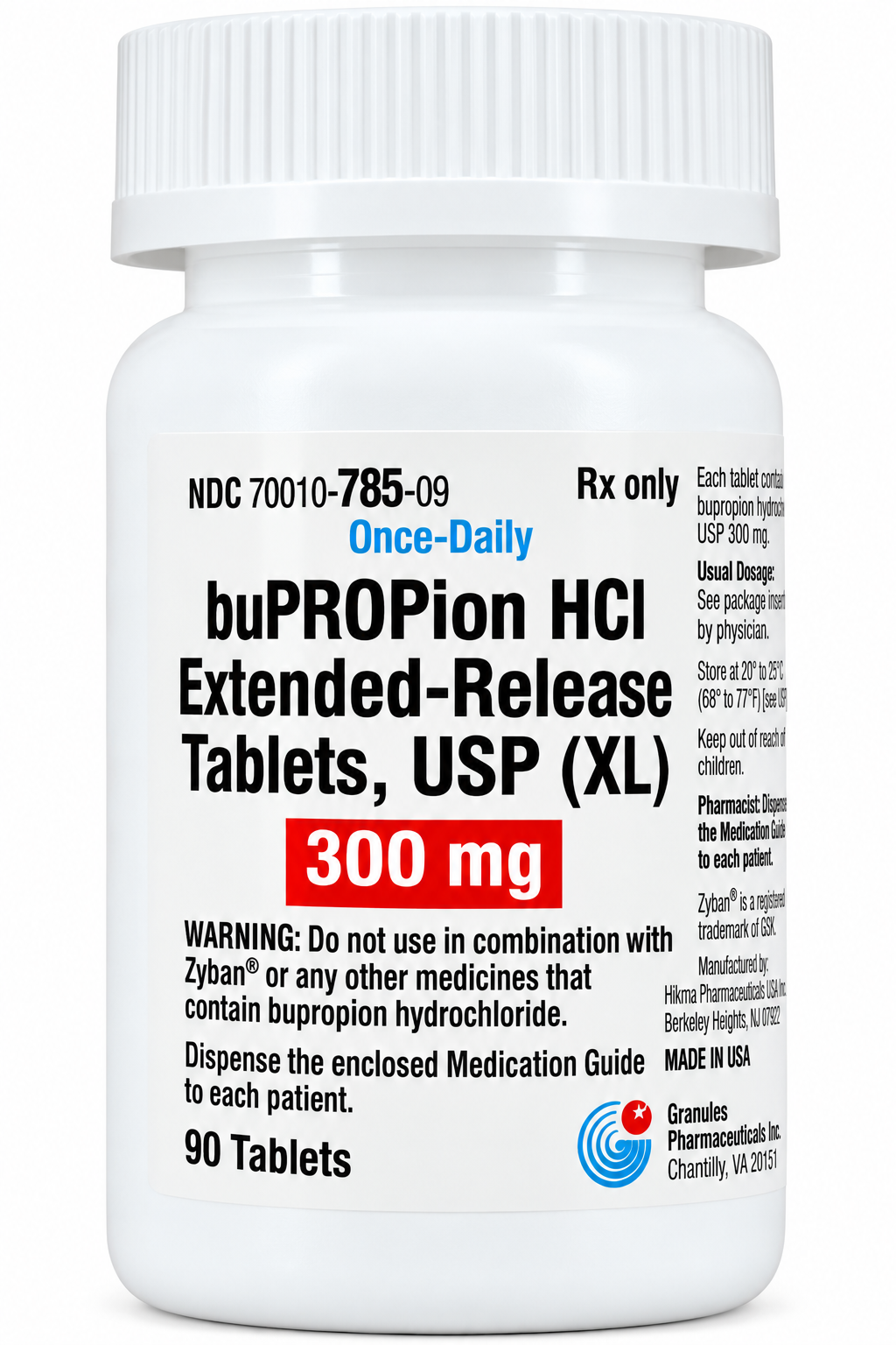 (Wellbutrin XL) Bupropion XL/ER 300mg- #90 tablets (NDC#16571-863-09 LOT#BPB125181C)
