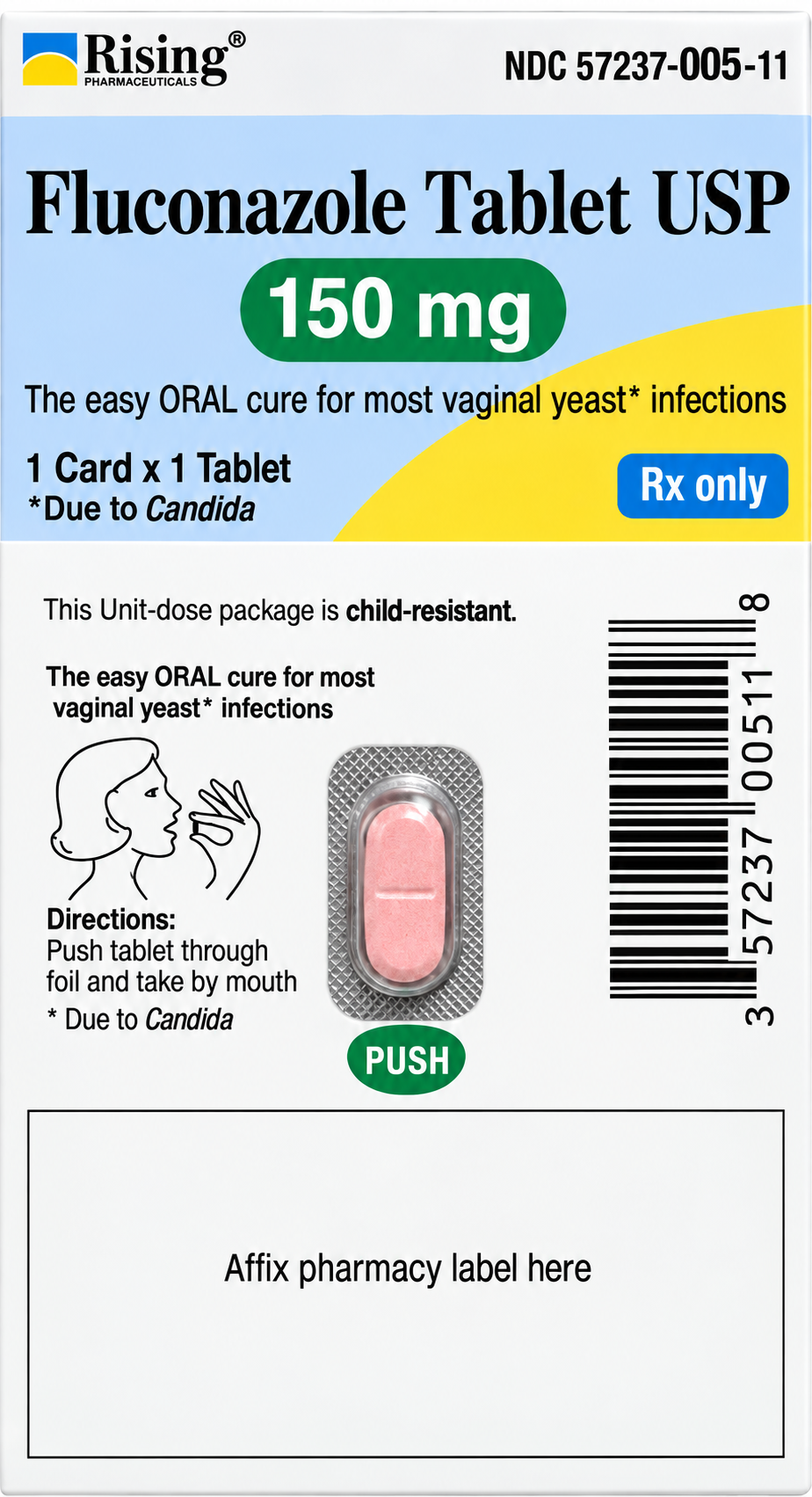 (Diflucan) Fluconazole 150mg -#1 Single Tablet -Unit Dose (NDC#57237-005-11 LOT#FLC224014A)