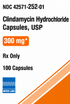 (Cleocin) Clindamycin HCl 300mg capsules-#100 (NDC#42571-252-01 LOT#YCCG212)
