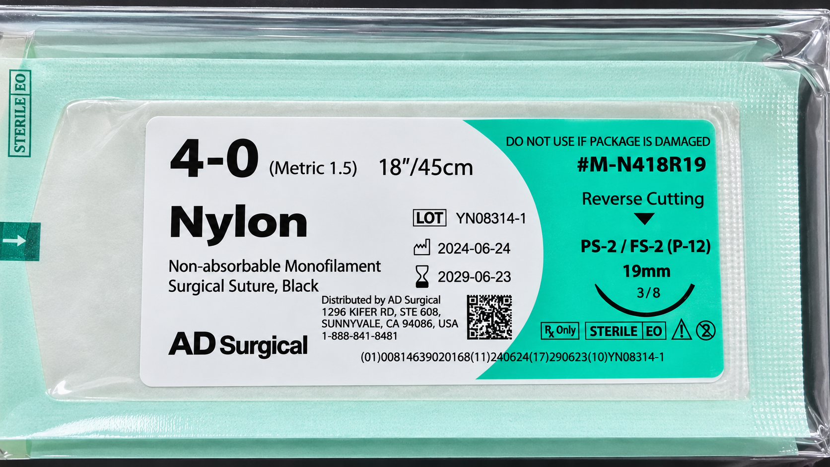 Nylon 4-0/FS-2 - Standard Replacement Suture-Non-absorbable Monofilament-Black(equivalent in suture material to Ethicon ETHILON)