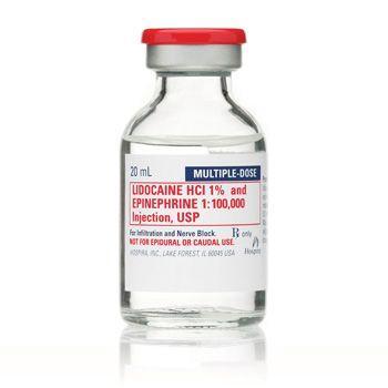 Single 1% Xylocaine or Lidocaine - with Epinephrine 1:100,000, 20 ml, glass, multiple-dose bottle