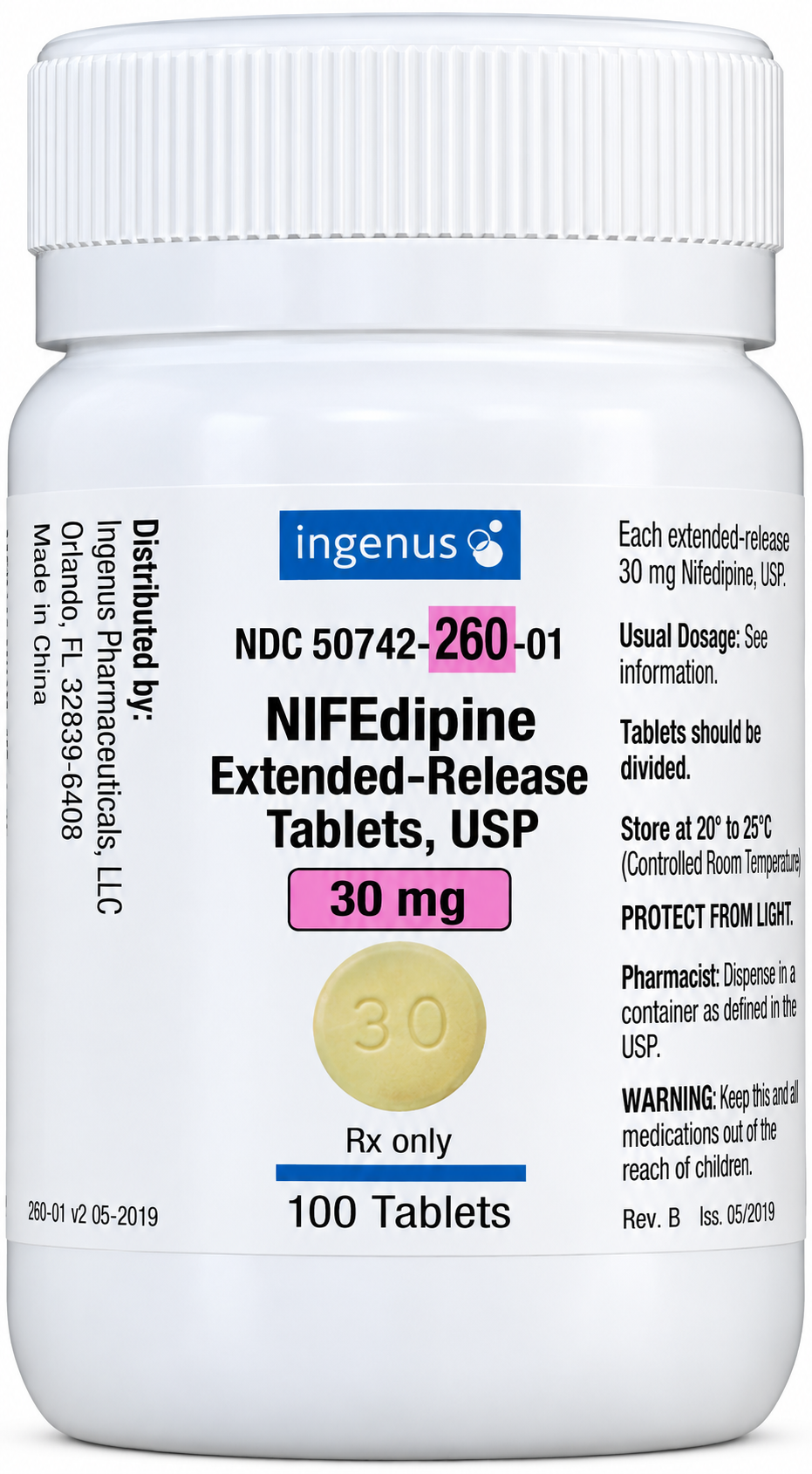 (Procardia XL) Nifedipine XL 30mg-#100 tablets (NDC- 50742-0260-01 LOT-26407001)