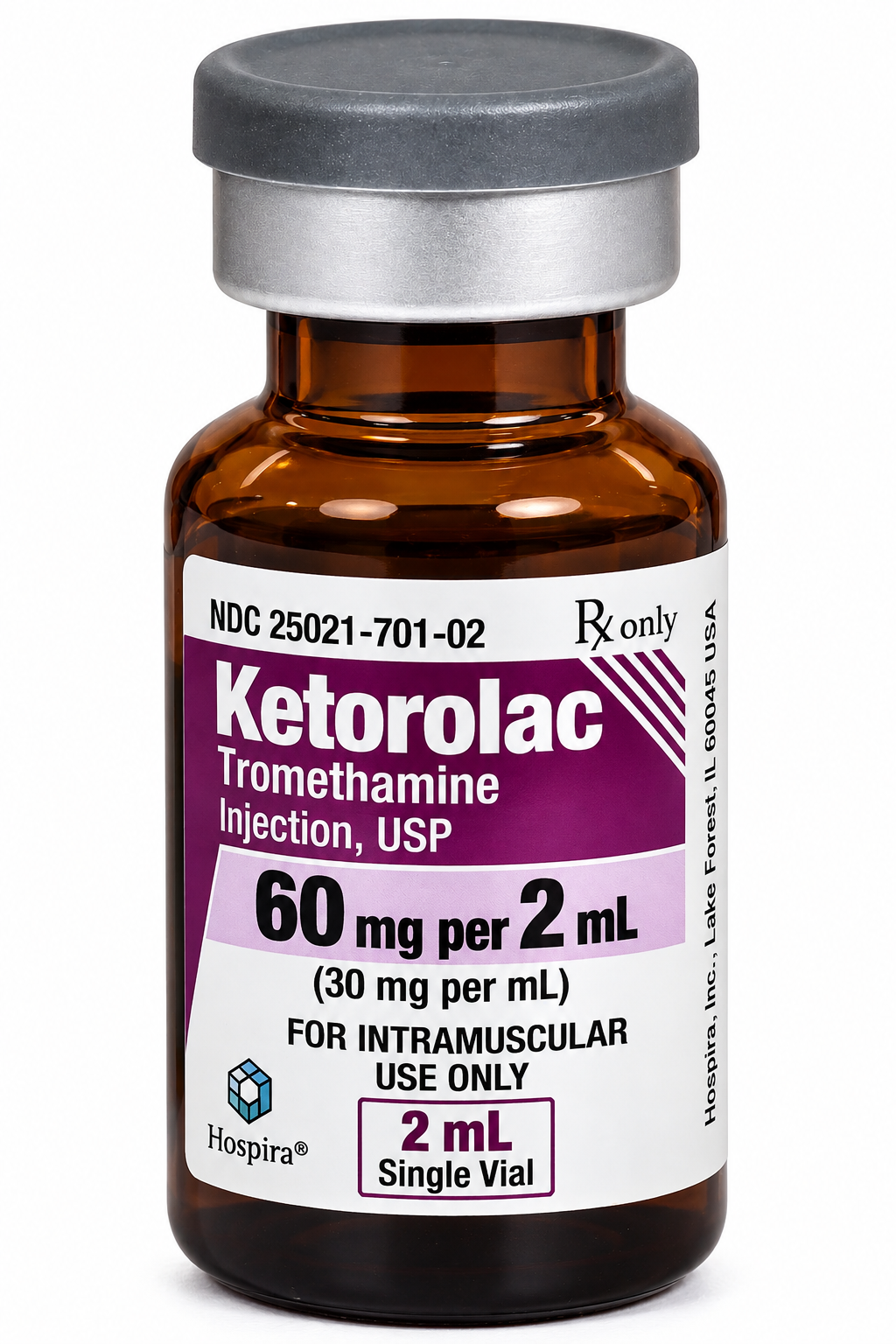 (Toradol) Ketorolac Tromethamine IM ONLY Injection- 60mg/2mL (30mg/mL) SDV- #2mL Single Vial (NDC# 25021-0701-02 LOT#G2020075)