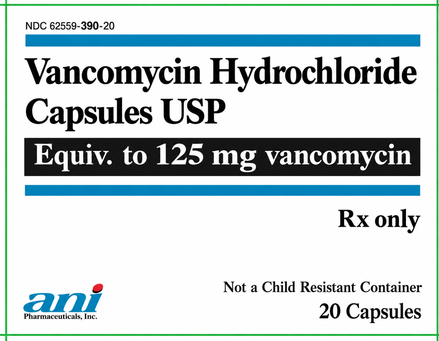 (Vancocin)Vancomycin HCl 125mg Capsules-#20 blister pack