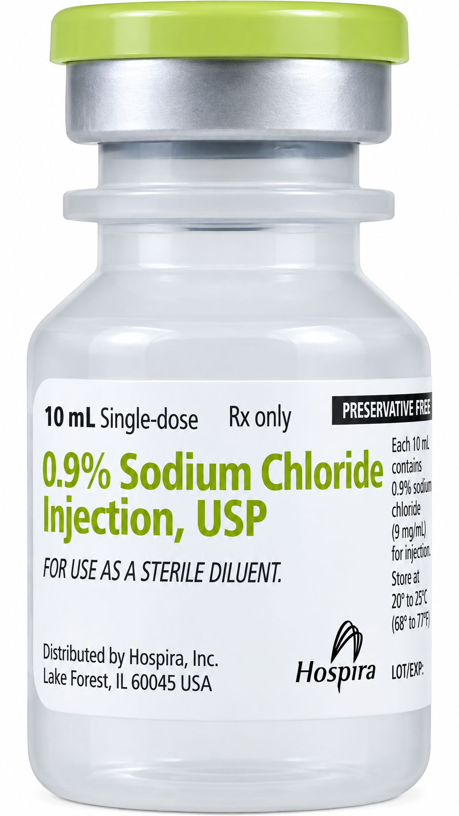 Sodium Chloride 0.9% Injection -Preservative Free -#10mL Single dose vial (NDC-00409-4888-02 LOT#MF1450)