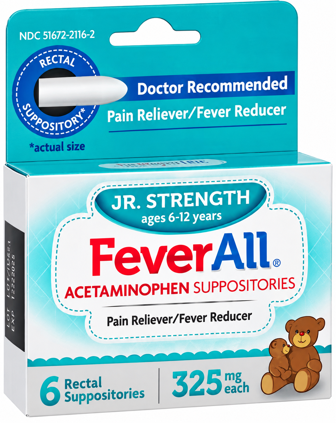 Acetaminophen 325mg Junior Suppository- #6 suppositories per box (NDC# 51672211602)