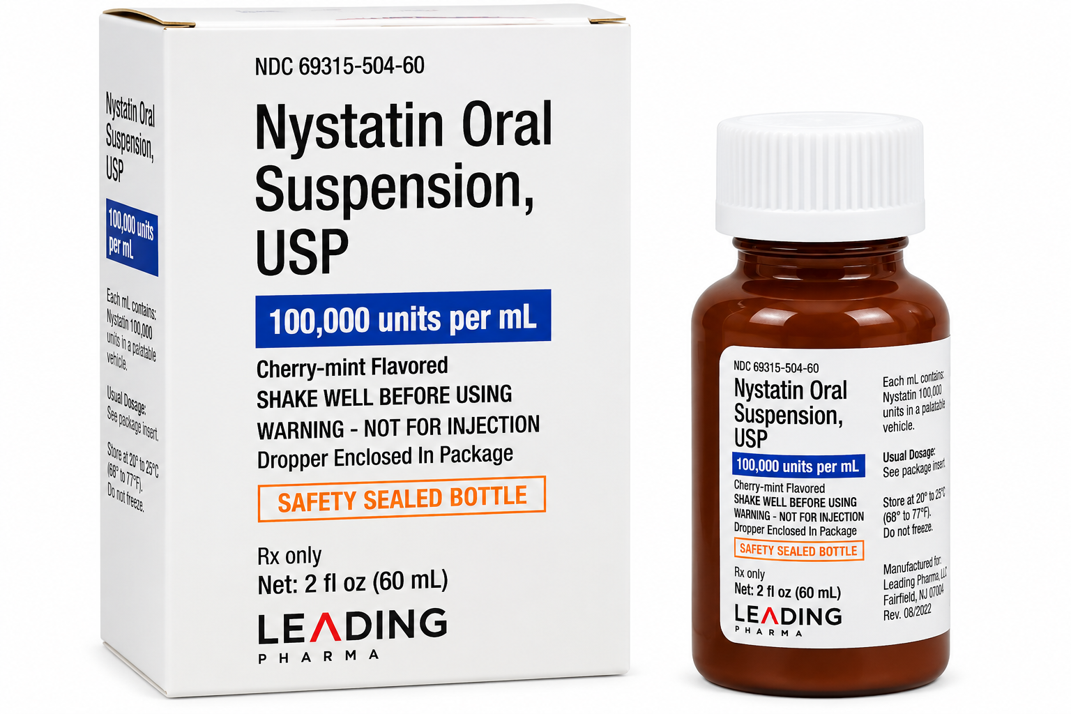 Nystatin Oral Suspension 100,000 units/mL-Cherry-Mint-#60mL bottle (NDC# 69315-504-60 LOT#C50135)