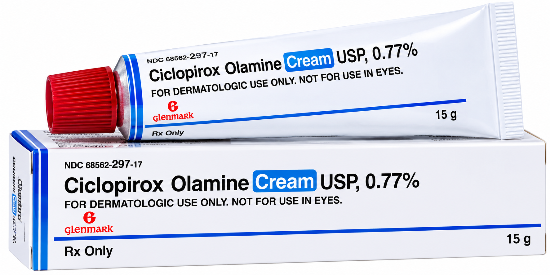 (Loprox) Ciclopirox Topical Cream 0.77%-#15 gram tube (NDC#  68462-0297-17 LOT# 19254939)