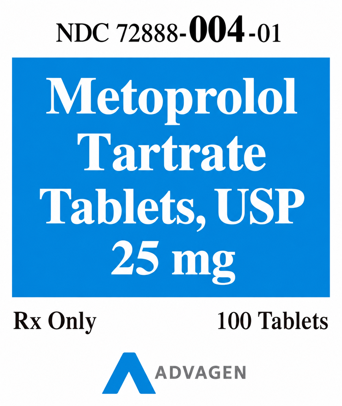 (Lopressor) Metoprolol Tartrate 25mg- #100 tablets (NDC# 72888-004-01 LOT# 40344HF1)