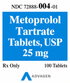 (Lopressor) Metoprolol Tartrate 25mg- #100 tablets (NDC# 72888-004-01 LOT# 40344HF1)