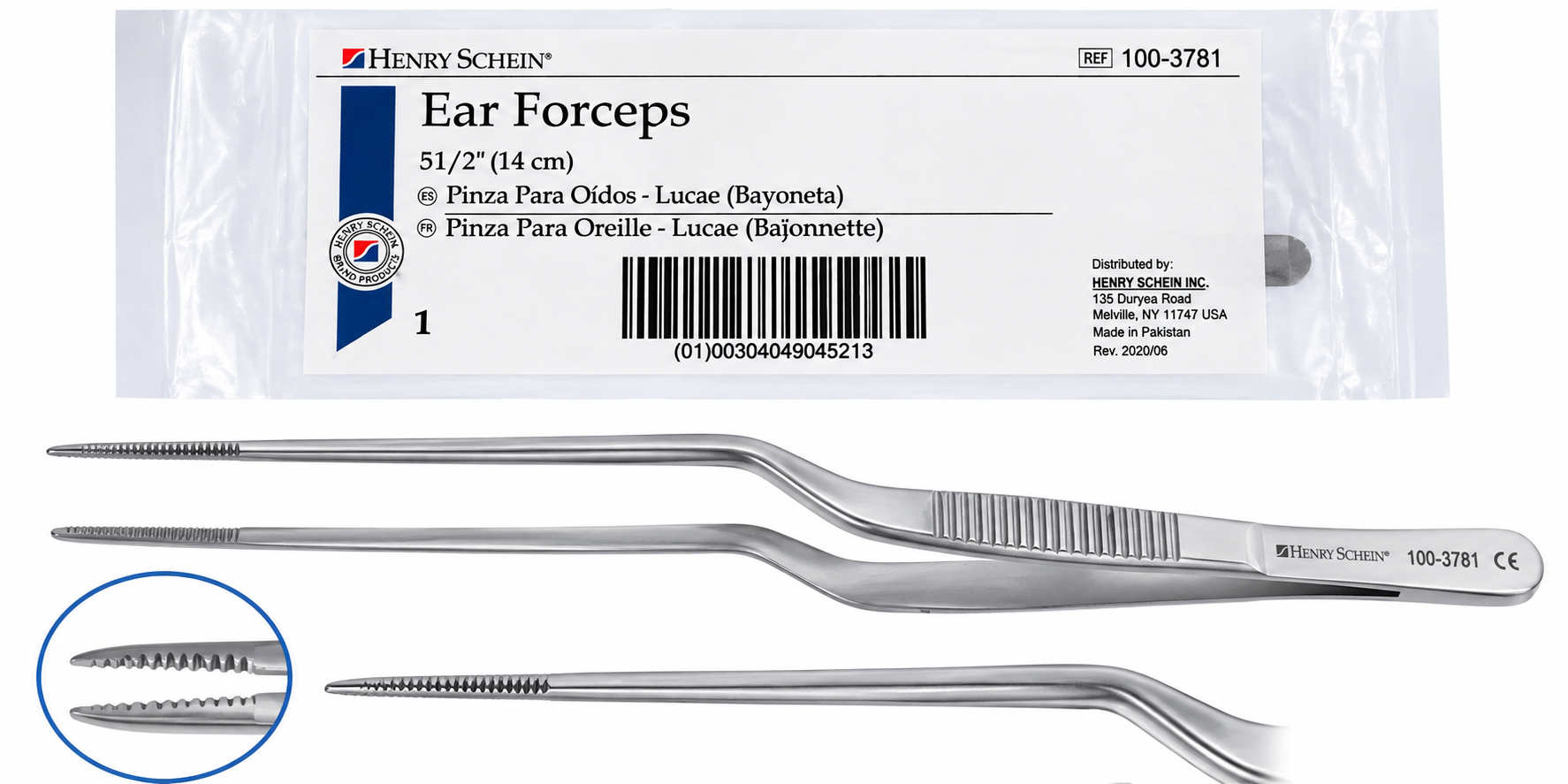 Ear Forcep- 6 inch Bayonet/Serrated/Reusable- 1 single forcep