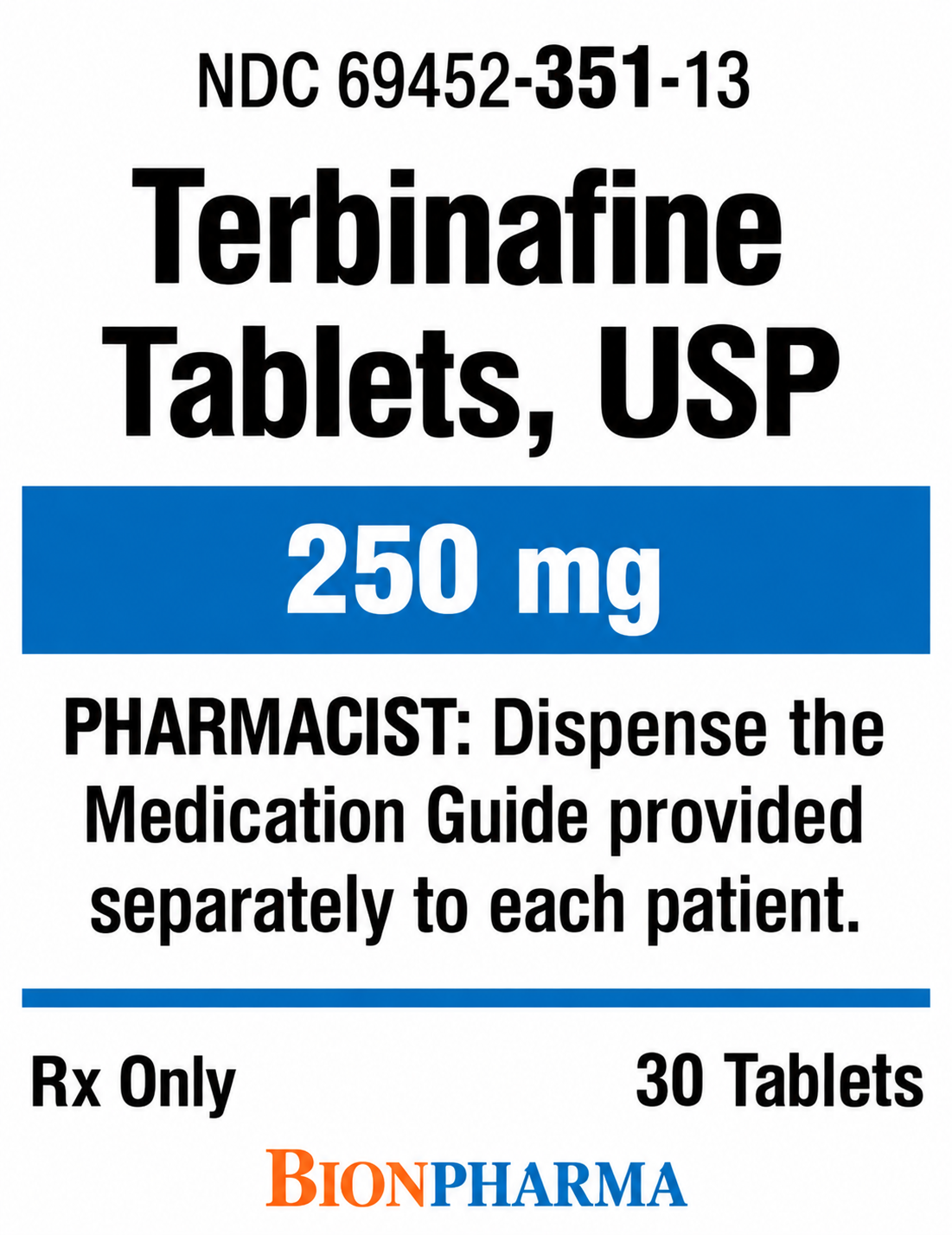 (Lamisil) Terbinafine HCl 250mg tablets-#30 (NDC# 69452-351-13 LOT#700W022)