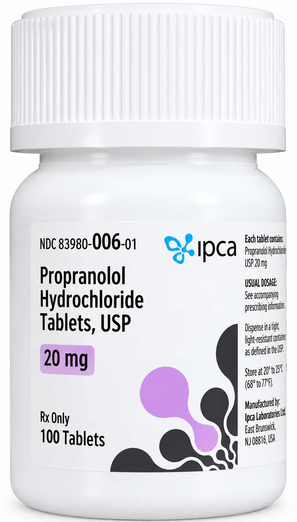 (Inderal) Propranolol HCl  20mg tablets-#100 (NDC# : 8398-0006-01 LOT# BSH2325017)
