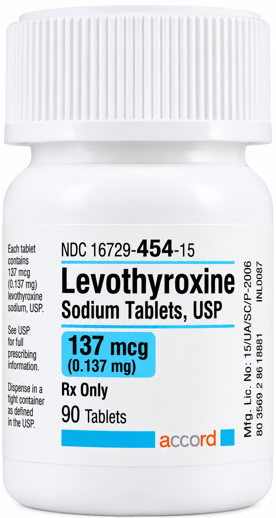 (Synthroid) Levothyroxine Sodium 137mcg Tablets-#90 (NDC#16729045415 LOT#LA00452)