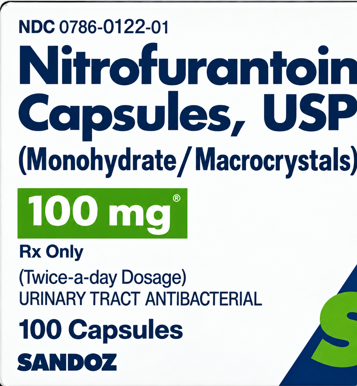 (Macrobid) Nitrofurantoin Monohydrate Macrocrystals Capsules 100mg-#100 (NDC# 0185-0122-01 LOT#PW7634))