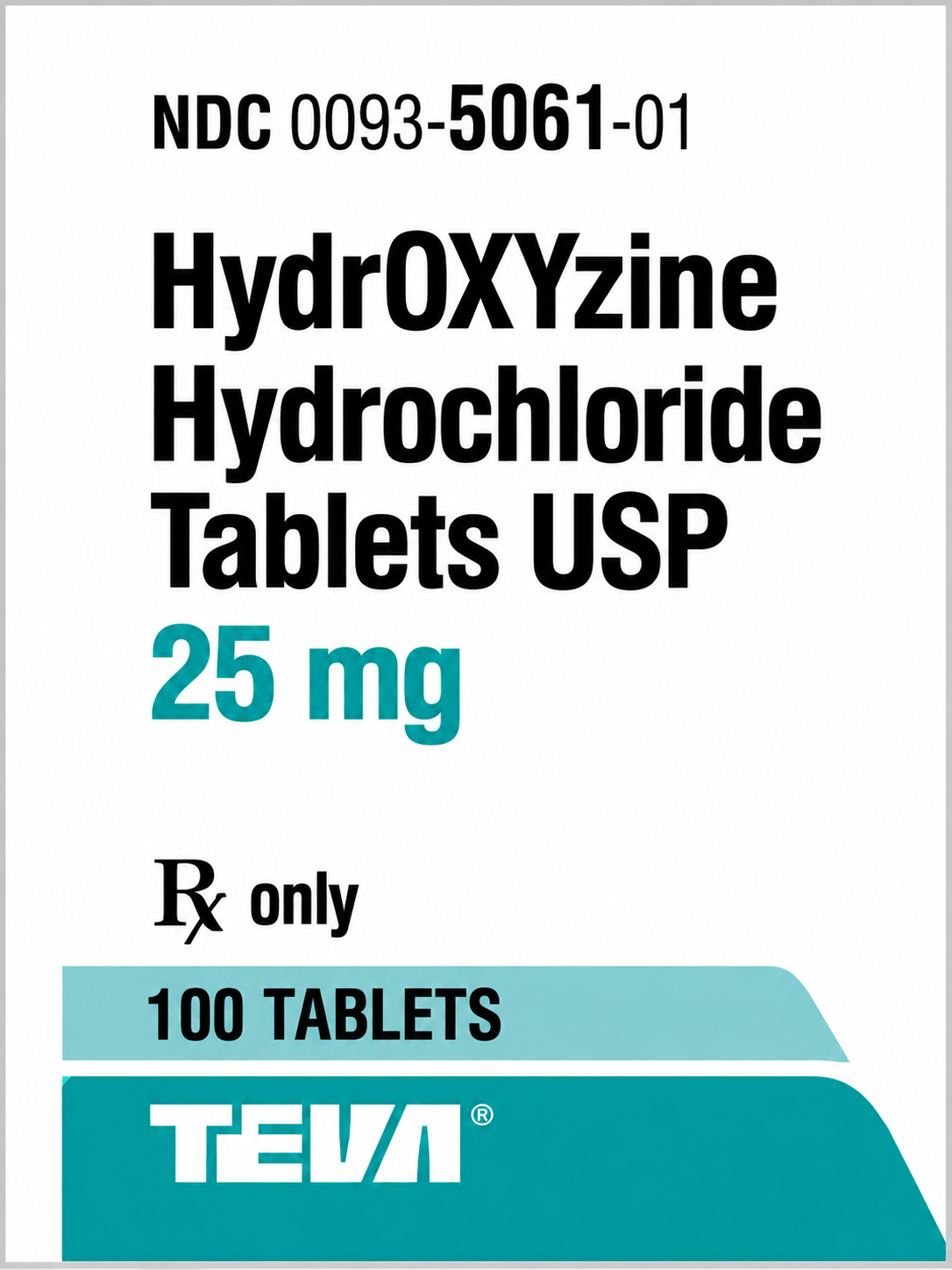 (Atarax) Hydroxyzine HCL 25mg tablets- #100 (NDC# 00093-5061-01 LOT# 9189105)