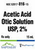 (Vosol Otic) Acetic acid 2% Otic Solution-#15mL (NDC# 52817-0816-15 LOT# 25175AO)