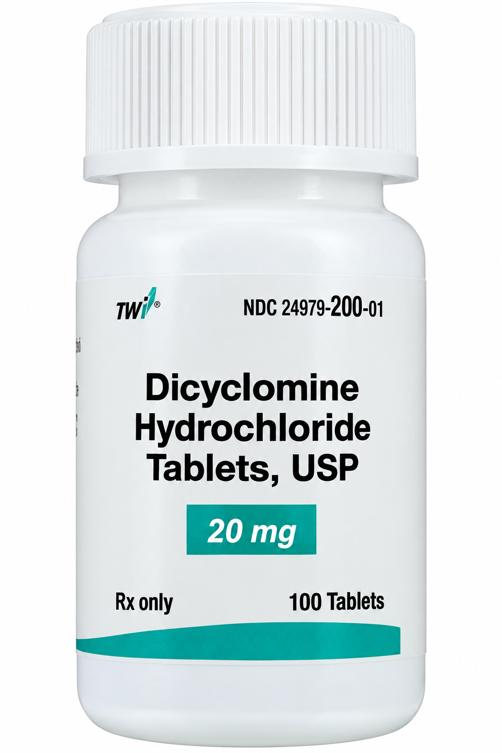 (Bentyl) Dicyclomine HCl Tablets 20mg tablets-#100 (NDC# 24979-200-01  LOT# #30004174)