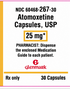 (Strattera) Atomoxetine HCL 25mg capsules-#30 (NDC: 31722-716-30  LOT: A261015)