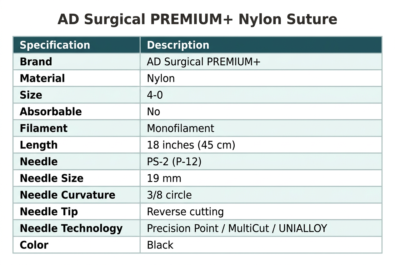 PREMIUM+ 4-0 Nylon suture-Nonabsorbable monofilament-PS-2 (P-12)-Black