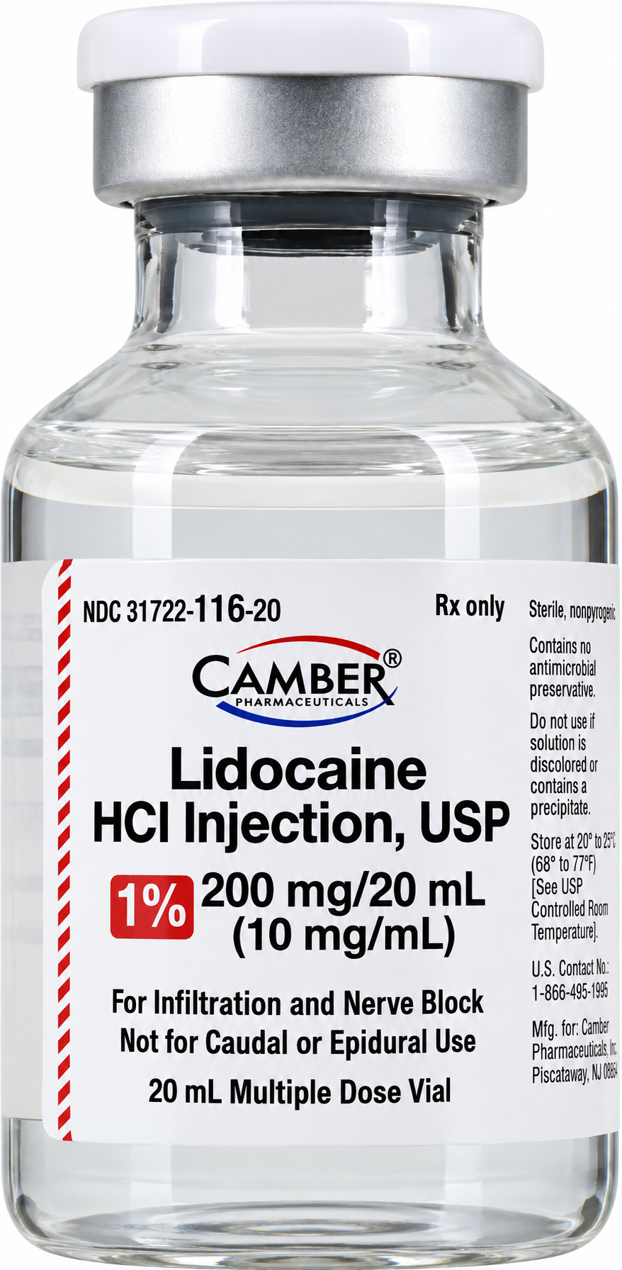 Lidocaine 1% injectable 200mg/20mL (10mg/mL)-20 ml multiple-dose (NDC: 31722-116-31 LOT: AS1260197A)