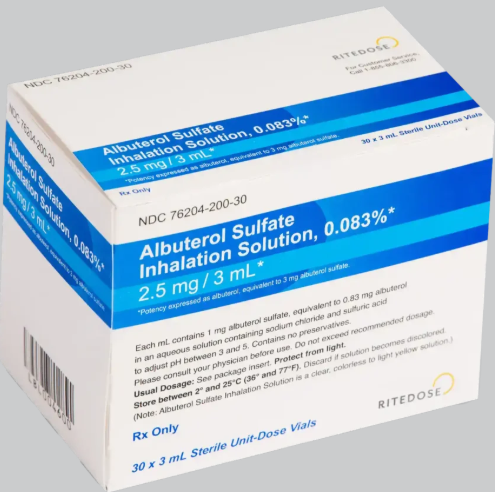 Albuterol Sulfate Inhalation Solution 0.083% Nebulized Vial 3mL-#30 per box (NDC: 76204-0200-30 LOT:25NGD)