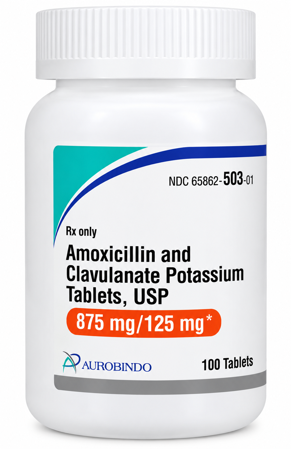 (Augmentin) Amoxicillin/Clavulanate Potassium Tablets 875mg/125mg- #100 (NDC# 65862-503-01 LOT# SM8726061A)