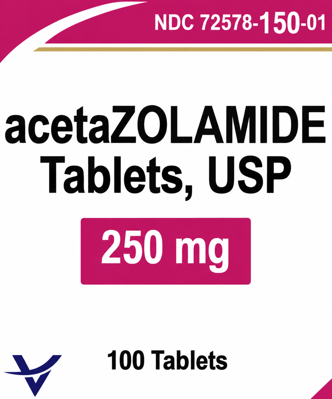 (Diamox) Acetazolamide 250mg-#100 tablets (NDC#  72578-0150-01 lOT#ZAO2443A)