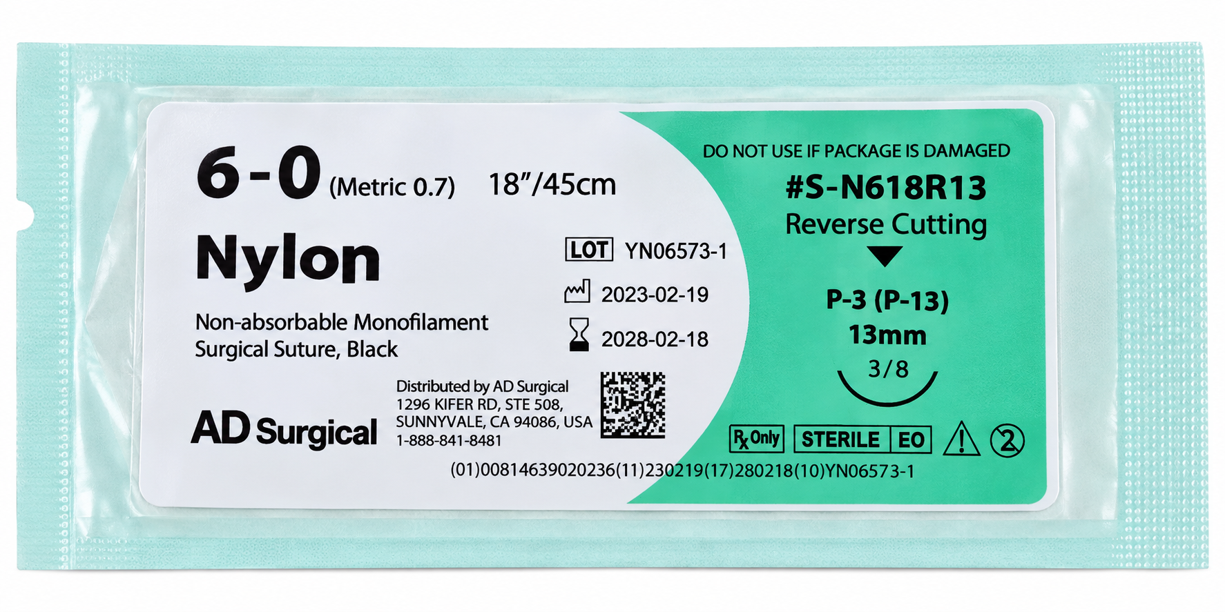 Nylon 6-0(P-3/P-13) Standard Replacement Suture Non-absorbable Monofilament-Black(equivalent in suture material to Ethicon ETHILON)