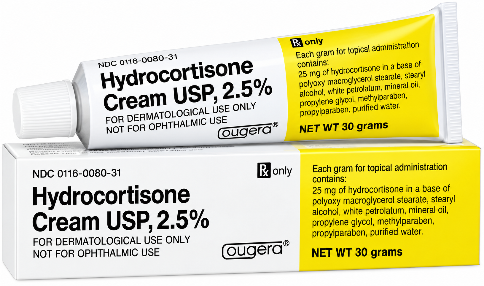 Hydrocortisone Topical Cream 2.5%-30 gram tube (NDC: 0168-0080-31 LOT: RD4954)