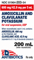 (Augmentin) Amoxicillin and clavulanate potassium 600 mg /42.9 mg per 5mL- Oral Suspension -#200 mL (81964-0203-54)