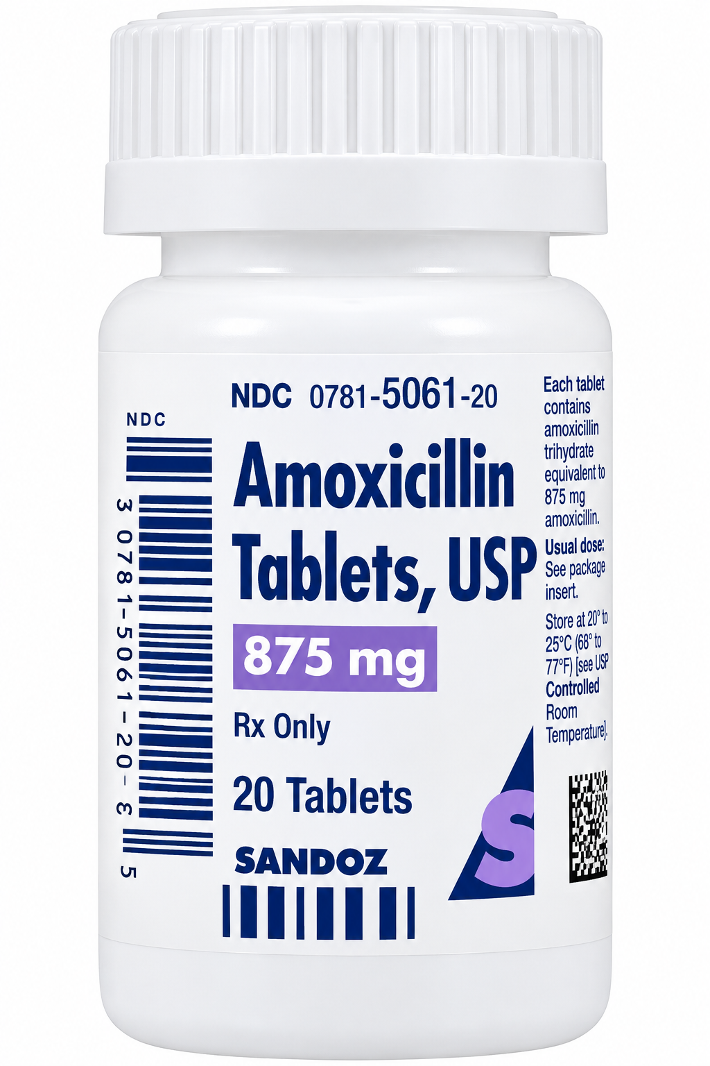 Amoxicillin 875mg Tablets-#20 (NDC#57237-029-20 LOT#SE8725027A)