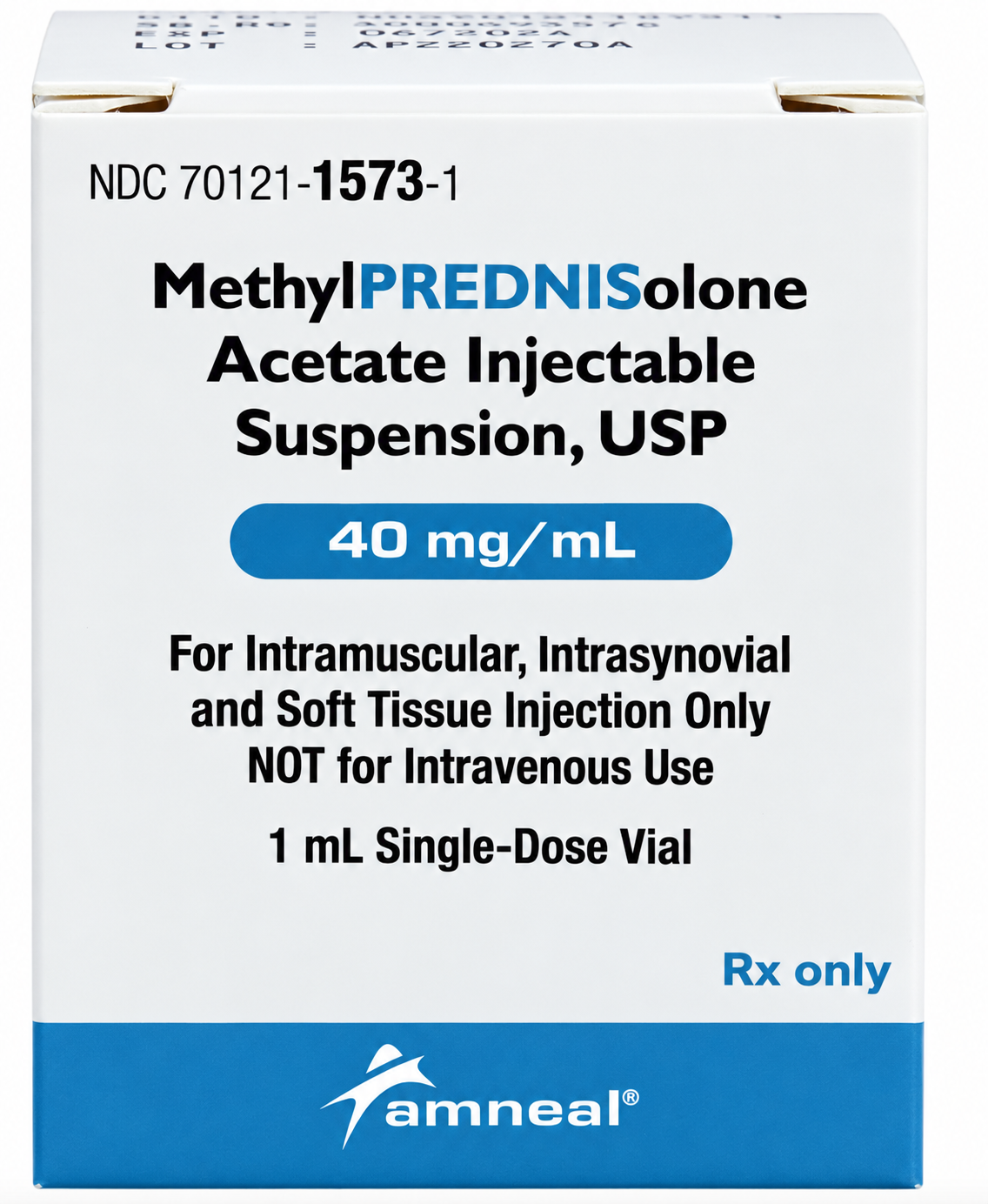 (Depo-Medrol) Methylprednisolone Acetate Injection 40mg/mL SDV - 1mL vial (NDC# 70121-1573-1 LOT# AP250477A))