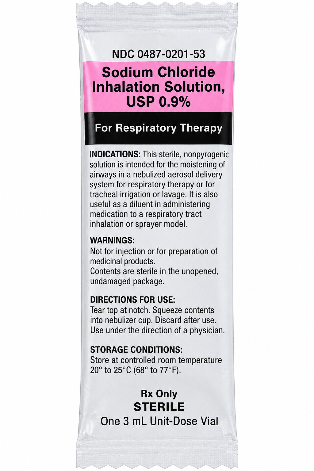 Sodium Chloride Inhalation Solution 0.9%- SINGLE 3mL Ampule -(NDC#0487-9301-33 LOT#529331)