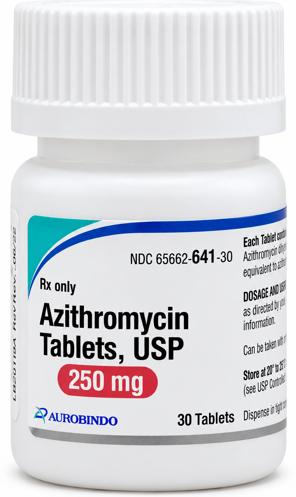 (Zithromax) Azithromycin 250mg tablets - 30 tablets (NDC#65862-641-30 LOT#QYSA25106A)