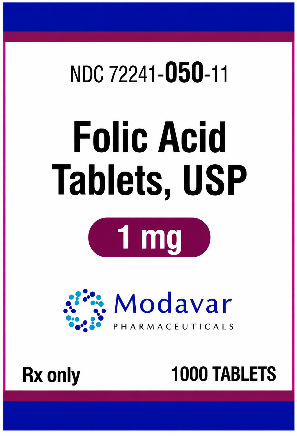 Folic Acid 1 mg (1,000 mcg) tablets-#100 tablets